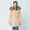 Women's Wool Autumn Winter Coat Women 2023 Horn Button Woolen Thicken With Natural Real Big Raccoon Fur Hooded Casaco Feminino & Blends