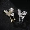 Brooches Creative Cocktail Glass For Women Cubic Zircon Copper Luxury Brooch Pins Dress Coat Sweater Accessories Jewelry Gifts