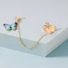 Backs Earrings Fashion Punk Gold Color Clip Cute Butterfly Colorful For Women Long Chain Nose Ring 2023 Ear Jewelry Gift
