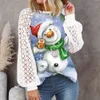 Camiseta de mujer Otoño e Invierno elegante Navidad impreso linterna manga larga camiseta encaje ONeck diario Casual suelta camisetas 230206