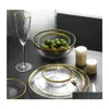 Dishes Plates Clear Glass Gold Stroke Tableware Charger Plate Transparent Dinner Cake Dessert Bowl Set Table Wholesale Bk Drop Del Dhtn0