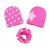 Bérets printemps automne hiver filles chapeau ensemble Crochet enfants chapeaux fille garçon casquette bébé bonnets casquettes tout-petits enfants écharpe colliers