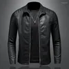 Heren Jackets Men's Ameriacn Vintage Slim Motorcycle Zip Up Moto Biker Suit Men Retro Turn Down Collar Leather Streetwear Top