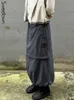 Kjolar sötstad grå casual baggy techwear last kvinnor stora fickor streetwear dragkonstkärl låg midja hippie lång kjol y2k 230110