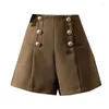 Frauen Shorts Hohe Taille Wolle Winter Frauen Mode 2023 Koreanische Streetwear Kurze Femme Hosen Doppel Tasten Breite Bein Stiefel braun