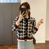 Women's Knits Knitted Cardigan Women's 2023Spring Autumn Houndstooth Coat Small Fragrance Style Temperament Jacket Thin Sweater Female