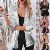 Kadınlar Suits Kadın Sequins Blazer Pulin Ceket Sıradan Uzun Kollu Büyük ve Uzun Zip Süet Hafif Yumuşak