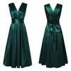 Casual Dresses Women Elegant Satin Elastic Waist French Suspender Skirt Long Dress 2023 V Neck Backless Evening Party Vestidos