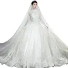 2023 Plus Size A Line Wedding Dresses Long Illusion Sleeves Spets Applique Jewel Sheer Neck Pärlor Pärlor Custom Made Chapel Weddin189f