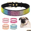 Dog Collars Leashes Bling Rhinestone Collar Soft Suede Leather Cat Puppy Necklace For Small Medium Dogs Cats Chihuahua Yorkshire P Dhqvx