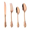 Servis uppsättningar Vintage Rose Gold Cutery Set 24st 18/10 Rostfritt stål Middagsgaffel Knivskivtjänst för 6