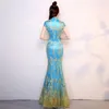 Этническая одежда светло -голубая свадебная вечеринка Женщины одевать китайский стиль элегантный банкет длинный Qipao Oriental Женский Slim Prom Cheongsam vestido