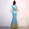 Ethnic Clothing Light Blue Wedding Party Women Dress China Style Elegant Banquet Long Qipao Oriental Female Slim Prom Cheongsam Vestido