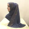 Ethnic Clothing H1429 Fashion Modal Elastic Jersey Cotton Long Scarf With Rhinestones Islamic Hijab Womens Headwrap