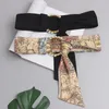 Belts Retro Print Wide Belt Women Cummerbund Luxury Designer Round Pearl Buckle Female Double-sided Flannel Matching Dress