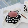 Cups Saucers Hand-Painted Chessboard Ceramic Coffee Cup Home Office Mug With Saucer Breakfast Milk Juice Tea Handle Gift Microwave Safe