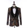 Men's Suits 3Pcs Golden Patterned Men Set Wedding Bridegroom Jacket Pants Vest Slim Fit Blazer Trousers Business Wear Clothes