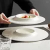 Assiettes à Dessert en céramique avec filetage blanc, cratère créatif, Conception artistique, vaisselle de table pour la maison, plateau de service El