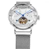Armbandsur guanqin skelett Tourbillon Mechanical Watch Men Automatic Business rostfritt stål handledsklockor Reloj Hombre 2023