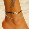 Anklets Summer Fashion Woman Beach Anklet Accessories Double Layer Lucky 8 Words Strap Beads Chain Unlimited Charm Jewelry Gift