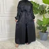 Vêtements ethniques brillant Satin ouvert Abaya dubaï turquie caftan femmes musulmanes Maxi Robe Eid Ramadan islamique Jalabiya Robe Kimono Cardigan Longue
