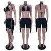 Kvinnors spårsättningar Sexig BRA V Neck Shorts Set Women 2 Pieces Club Outfit Summer Beach Wear Halter Bandage Crop Top och Hollow Out Tassel