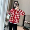Women's Knits Knitted Cardigan Women's 2023Spring Autumn Houndstooth Coat Small Fragrance Style Temperament Jacket Thin Sweater Female