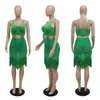 Arbetsklänningar Sexig Tassel Mesh kjol sätter sommar spaghetti rem gröda topp och se genom staplade kvinnor party clubwear 2 piece outfit