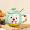 Mugs 500ml Cute Hand Drawn Circus Clown Ceramics Coffee Mug With Lid And Spoon Creative Large Capacity Cartoon Tea Milk Breakfast Cup