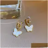 Dangle Chandelier Korean Shell White Butterfly Earrings For Women Cute Small Simple Animal Crystal Drop Party Wedding Jewelry Deliv Dh7W3