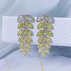 Kolczyki stadnonowe Dangle Długie liście frędzle moda biżuteria urokiem zielony kryształowy kamień kropla dla kobiet prezenty