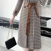 Women's Wool Woolen Jacket Women's Mid-Length Autumn Winter Clothing 2023 Coat Houndstooth Body Outwear Female Belt Overcoat Top