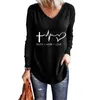 Women's TShirt Fashion Feather Printed Casual VNeck Top Elegant Loose Hedging Long Sleeve Spring And Autumn Apparel 230110