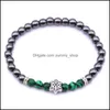 ビーズストランドXuebao Alloy Black Gallstone Natural Gemstone Bead Bracelet 6mmマニュアルエラスティックユニセックスジュエリー磁気療法ドロップDHWVG