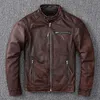 Erkekler deri sahte vintage kahverengi ceket klasik bisikletçi tarzı kısa ince orijinal ceket erkekler sıradan asya boyutu 6xl sonbahar toptan 230109