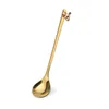 Dinnerware Sets 10Pcs Wedding Souvenir Pendant Coffee Mixing Dessert Spoons Gold Stainless Steel Drink Tableware