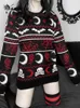 Kvinnors tröjor Yangelo Gothic Moon Skull Pattern Ströja Knit Top Loose LongeChes Warm Autumn Winter Street Fashion Girls Pullover 230109