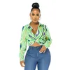 Women's Blouses Women Long Sleeve Shirt Crop Top Geometry Fashion Printed Button Up Turn Down Collar Summer Autumn Streetwear Clothes