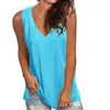 Camiseta feminina verão solto em V de pescoço sem mangas camiseta tops casual color de rua sólida colete de moda desgaste 230110