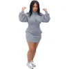 Neues Großhandels-Hoodie-Kleid für Damen mit langen Ärmeln, gerippt, figurbetont, Herbst- und Winterkleidung, lässiges Minikleid mit Umlegekragen, Club-Partykleidung 8497