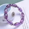 Strand Purple Crystal Natural Amethysts Elastic Armband Yoga Girls 10 15mm hink Beaded Rectangle Bangle Women Energy Gift