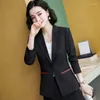 Kadın Suit Ladies Solid Blazer Uzun Kollu Blaser Kadın Takım Ceket Kadın Kadınsı Femme Beyaz Siyah 2023