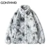 Giacche da uomo Hip Hop Inverno Giacca in pile con pelliccia sintetica Streetwear Uomo Harajuku Tie Dye Cuore Fuzzy Cappotti caldi Cerniera casual 221104