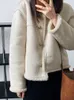 Women's Leather Faux Ailegogo Autumn Winter Women Single Breasted Suede Lamb Fur Short Coat Vintage Female Loose Warm Jacket Outwear 230109