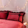 Bedding Sets 4Pcs Korean Lace Crystal Cashmere Princess Style Luxury Queen King Size Duvet Cover Set Pillowcase Bedclothes