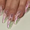 Valse nagels rode vlam Franse draagbare nagel kunst strass pink love heart long ballet afgewerkte mode druk op met lijm