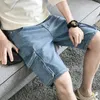 Men's Shorts Denim 2023 Hip Hop Loose Cargo Korean Style Trendy Knee Llength Multi-Pocket Light Color Casual ShortsMen's