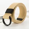 Belts Women Men Black Buckle Versatile Simple Canvas Strap Weave Waist Band Double Ring Waistband Nylon Braided Belt