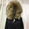 Parka en cuir synthétique pour hommes, décontractée, en fourrure de raton laveur, couleur naturelle, col réel, imperméable, noir, Long, manteau pour hommes, taille réglable