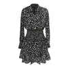 Casual Dresses for Women 2023 Leopard Print Boho Style med knappar och elastisk midja långärmad kort klänning Robe Femme Party
